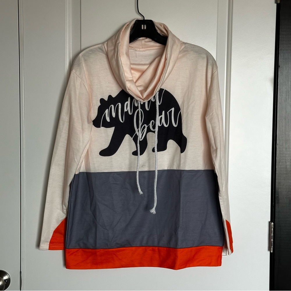 Mock Neck Pullover Sweatshirt | Trio Color with Mama Bear Design | NWOT